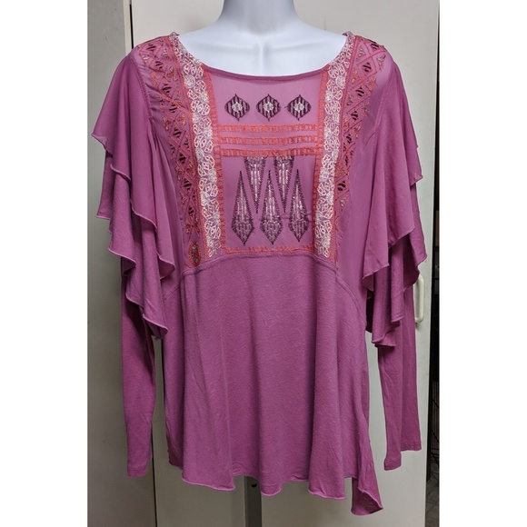 Free People La Cienega Long Sleeve Top Pink Purple - Picture 3 of 8